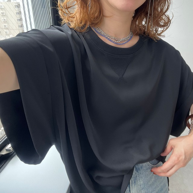 ♡オフホワイト再販は8/21(金)18時～♡【ひんやり接触冷感☆】ジョーゼットワイドTeeブラウス【in183593-z】送料無料 / メール便発送10