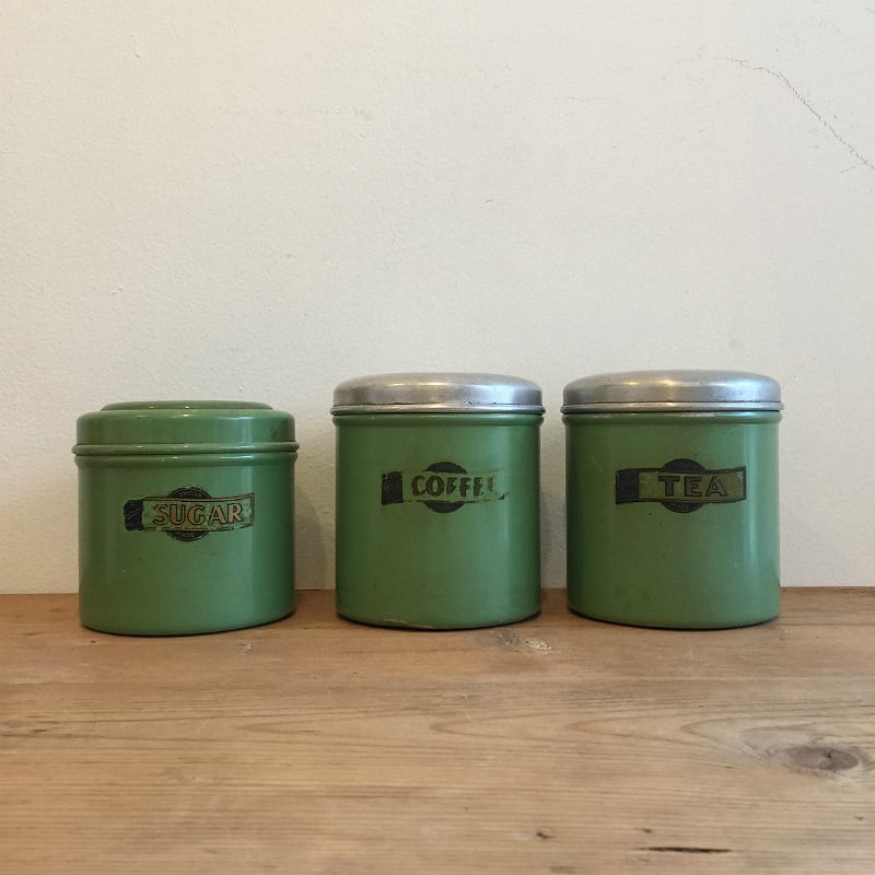 イギリスアンティーク☘️Tala社 キャニスター クリーム&グリーン 3点セット イギリスアンティーク☘️Tala社 キャニスター クリーム&グリーン 3点
