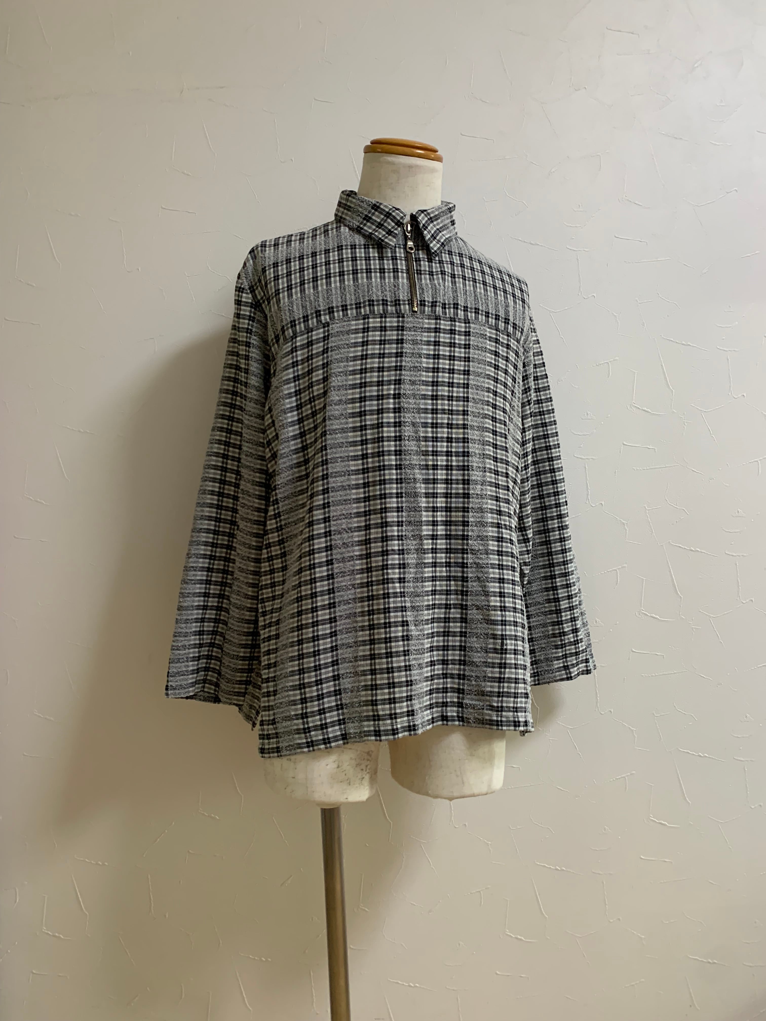 1980~90's Check Pattern Half-Zip Pullover Shirt