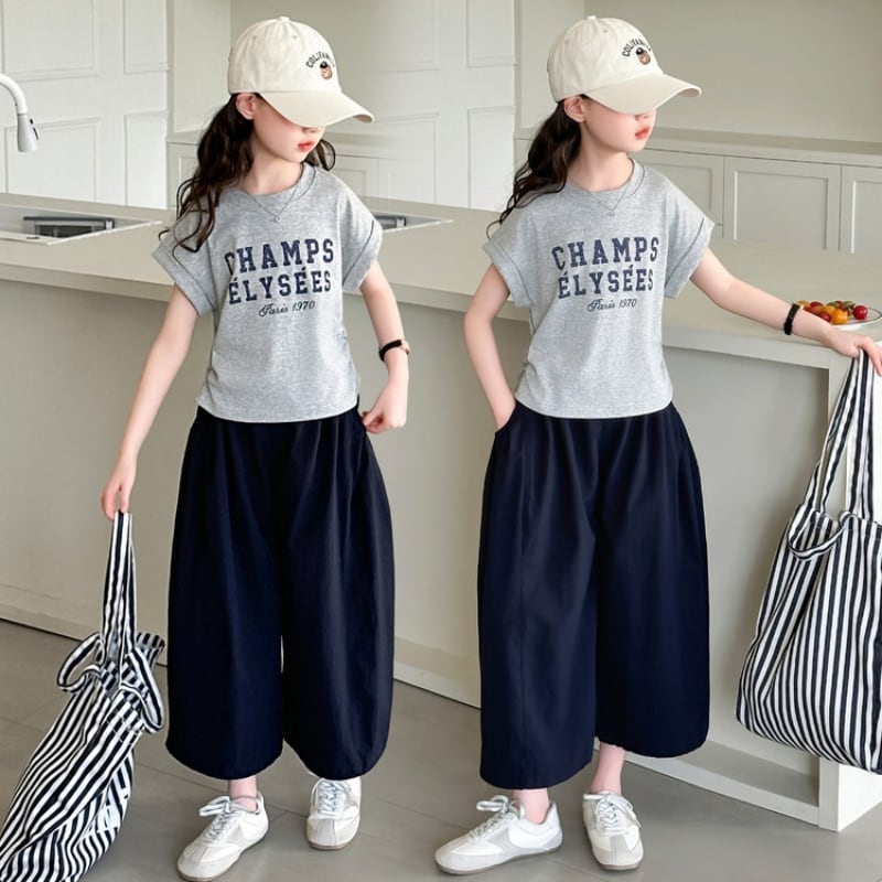 2025新作 女の子用 半袖&ネイビーサロペットセット