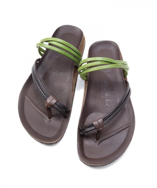 Italian Leather Foot Bed Code Strap Sandal　Green / Dark Brown