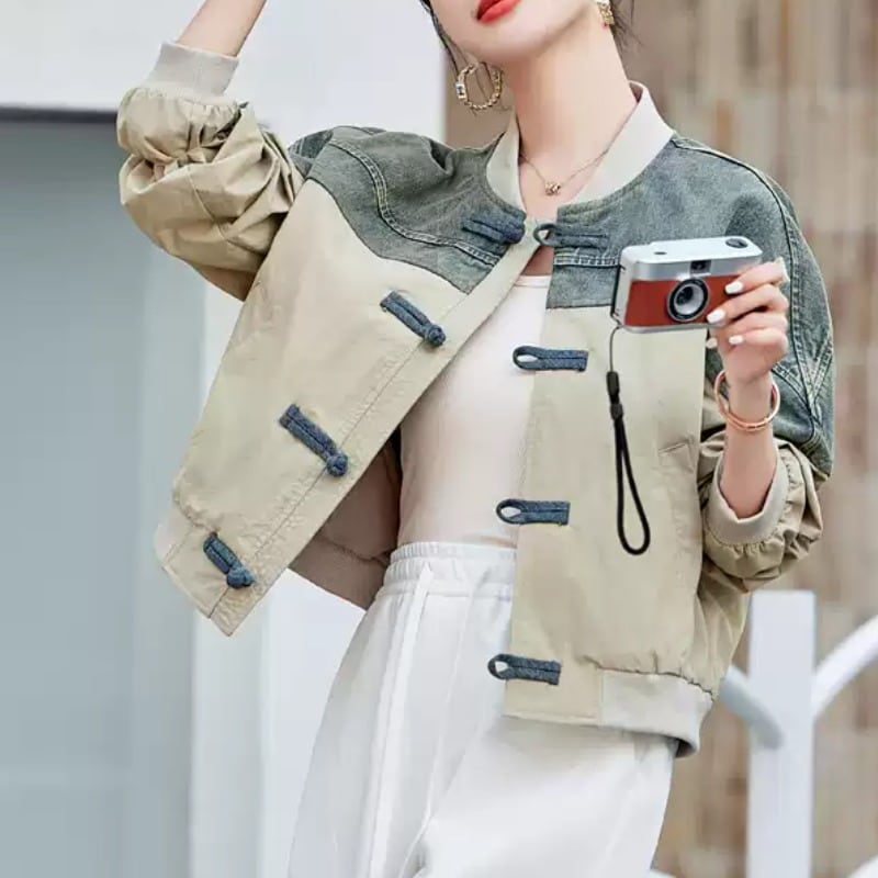 切替デザインチャイナボタンジャケット　ラグランスリーブ　YS00023