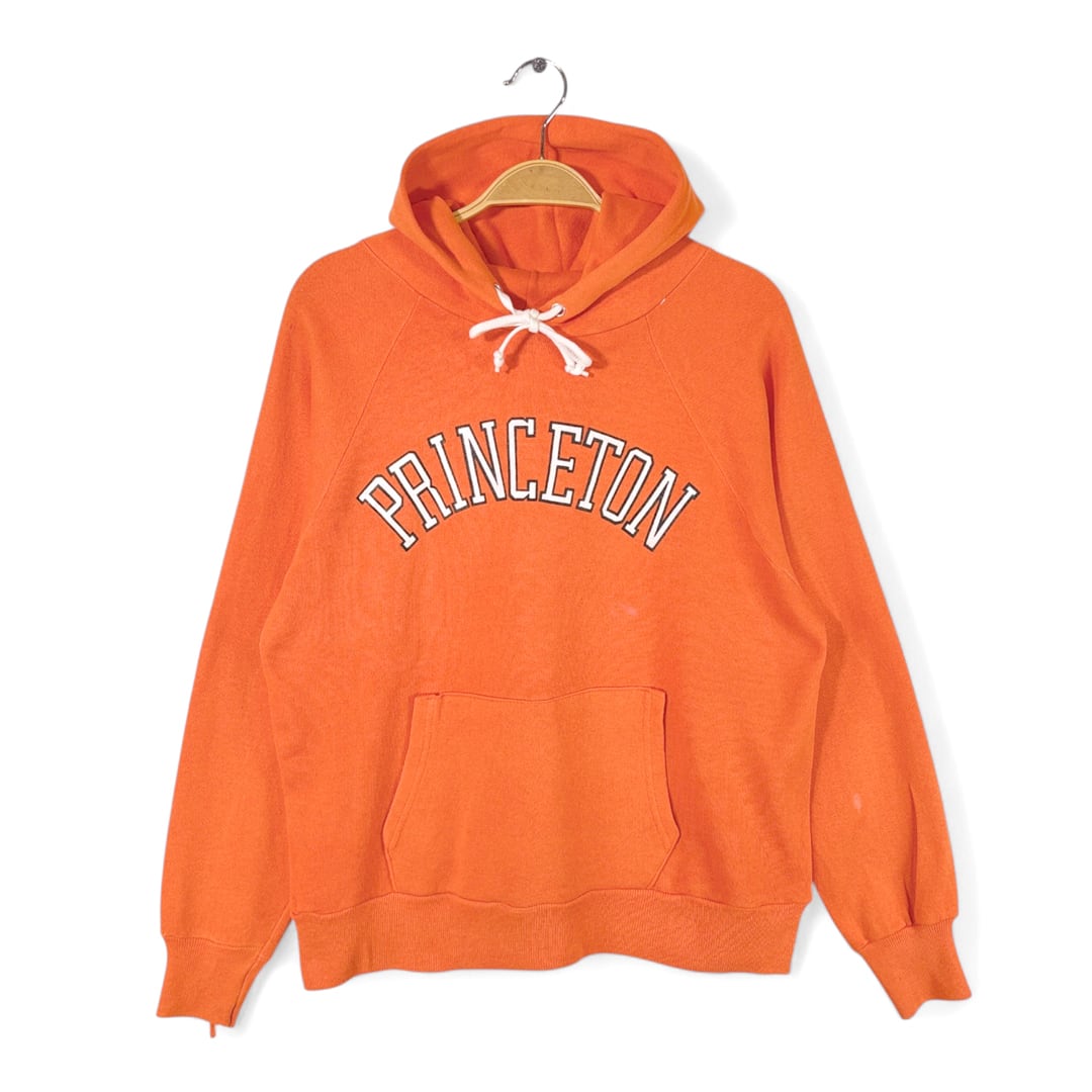 80s プリンストン アイビーリーグ USA製 ヴィンテージスウェットパーカー カレッジ アーチロゴ PRINCETON オレンジ メンズL 古着 @CG0463