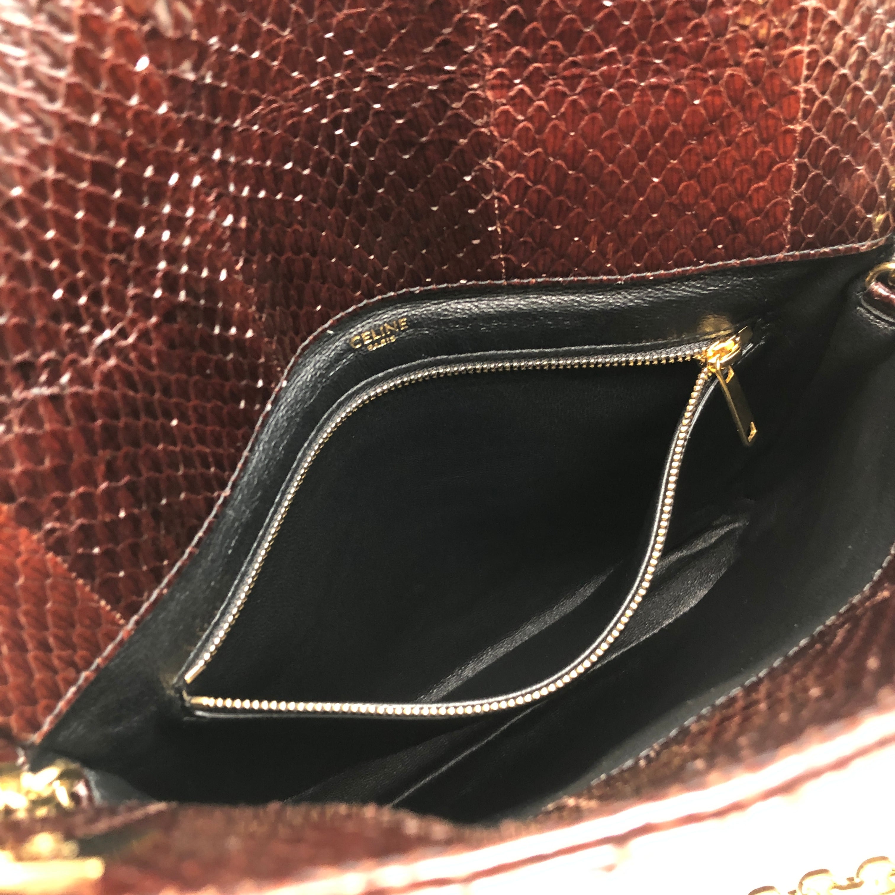 CELINE セリーヌ ハンドバッグ ブラウン レザー パイソン型押し