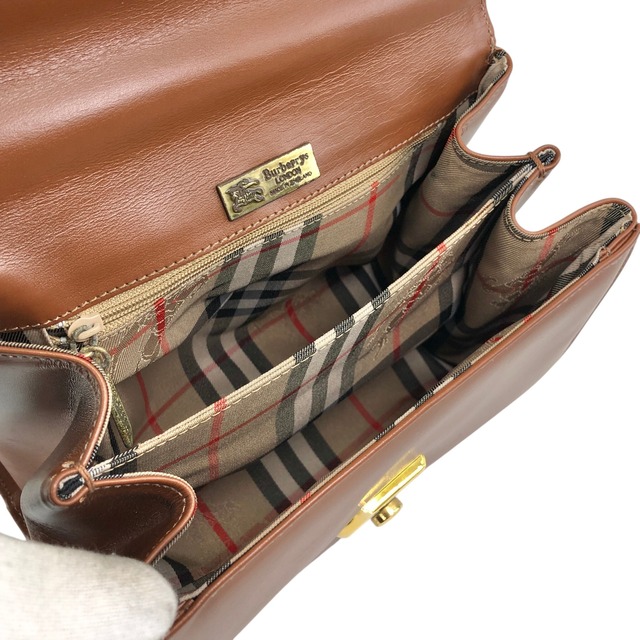 BURBERRY バーバリー ハンドバッグ ブラウン フロントロック レザー トップハンドル vintage ヴィンテージ オールド 8sk6uz