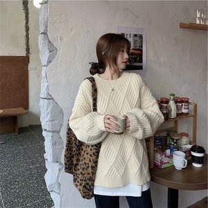 柄編みクルーネックニット　AJ1079-8046