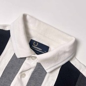 FRED PERRY フレッドペリー Slim Fit ストライプ 鹿の子 半袖 ポロシャツ XS/ブラック×グレー メンズ