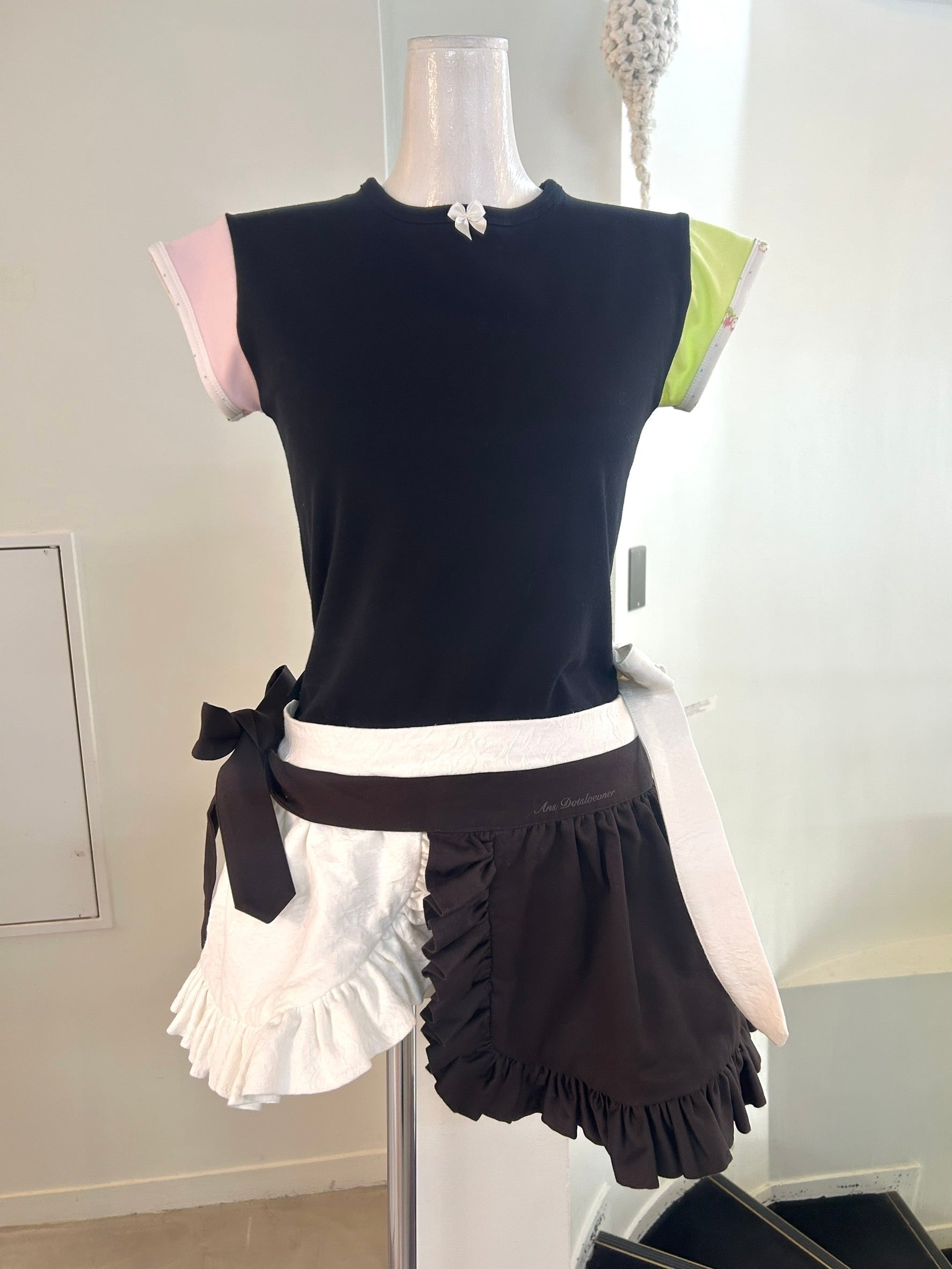 Ans Dotsloevner apron skirt mini / brown white | itimi