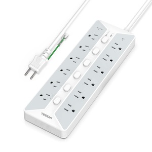 【努力特価】電源タップ スイッチ付き 延長コード 2m コンセント TESSAN 12個AC口 テーブルタップ 壁掛け マルチ oa 幅広コンセント 蛸足コンセント タコ足配線 省エネ 雷ガード 2ピン 3ピンプラグ対応