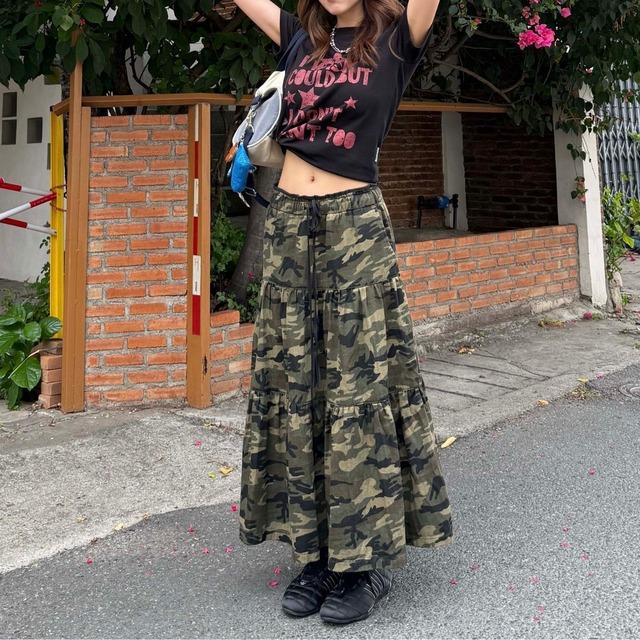 カモフラティアードギャザーAラインスカート   R00613