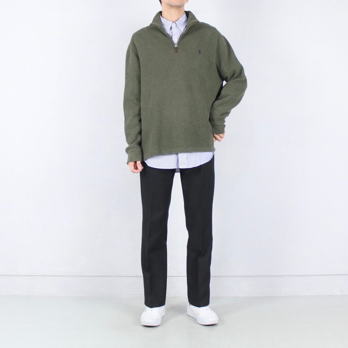 Polo Ralph Lauren オリーブカラー ハーフジップスウェットトレーナー 