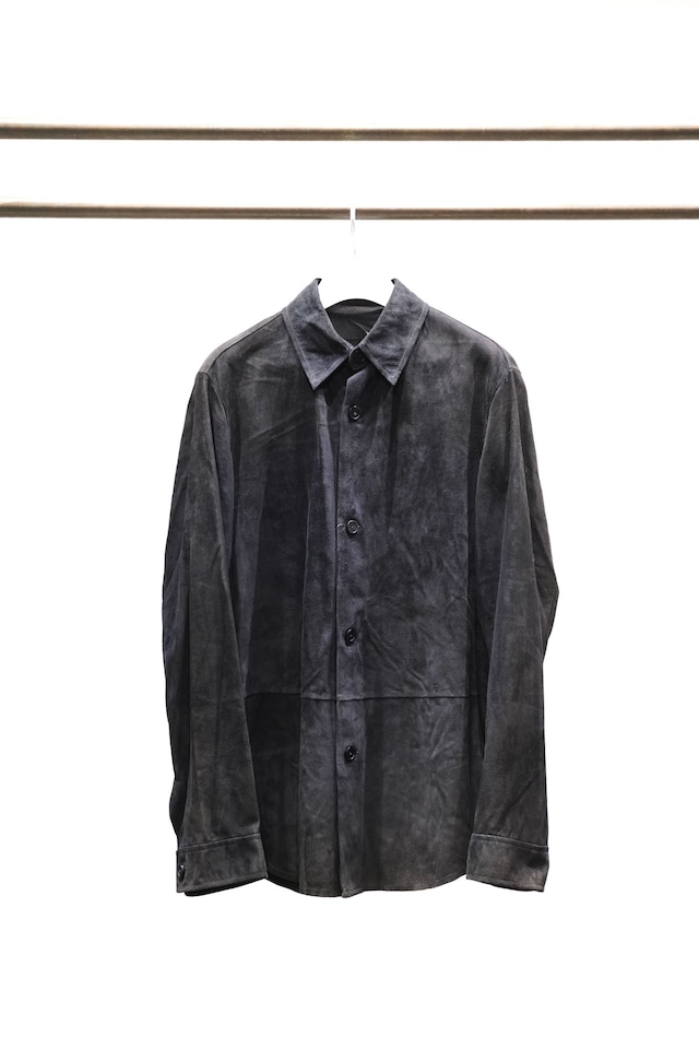 90~00's "LOEWE" Black Color Nubuck Leather Shirt Made in SPAIN