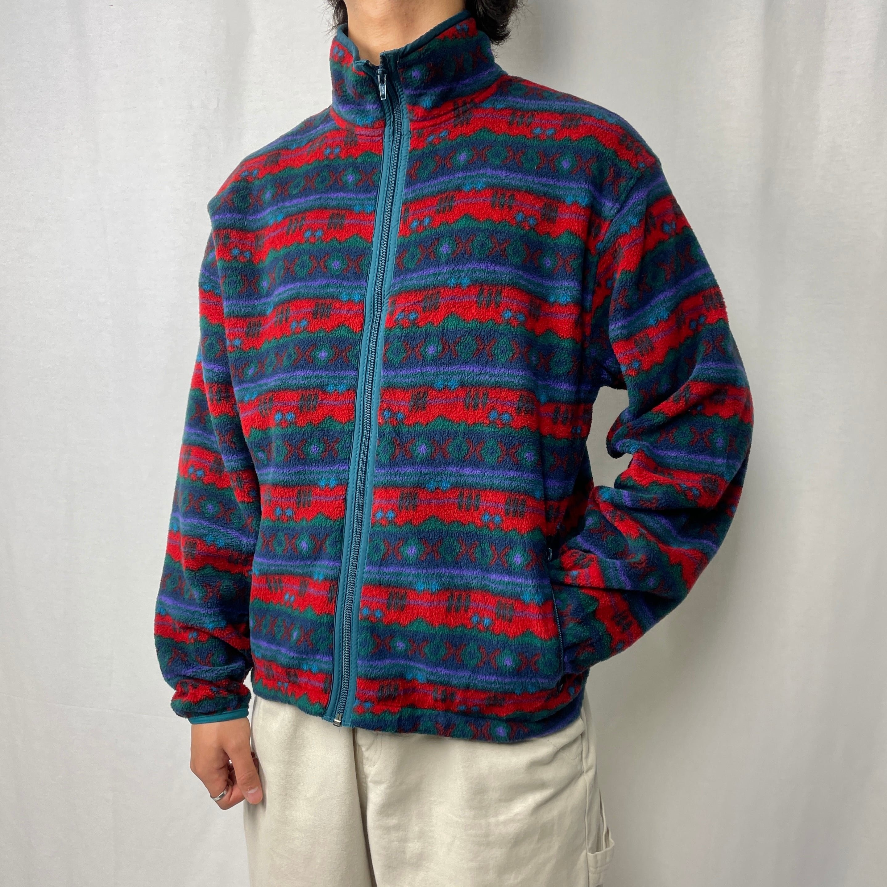 90年代 L.L.Bean エルエルビーン 総柄 フルジップフリースジャケット 