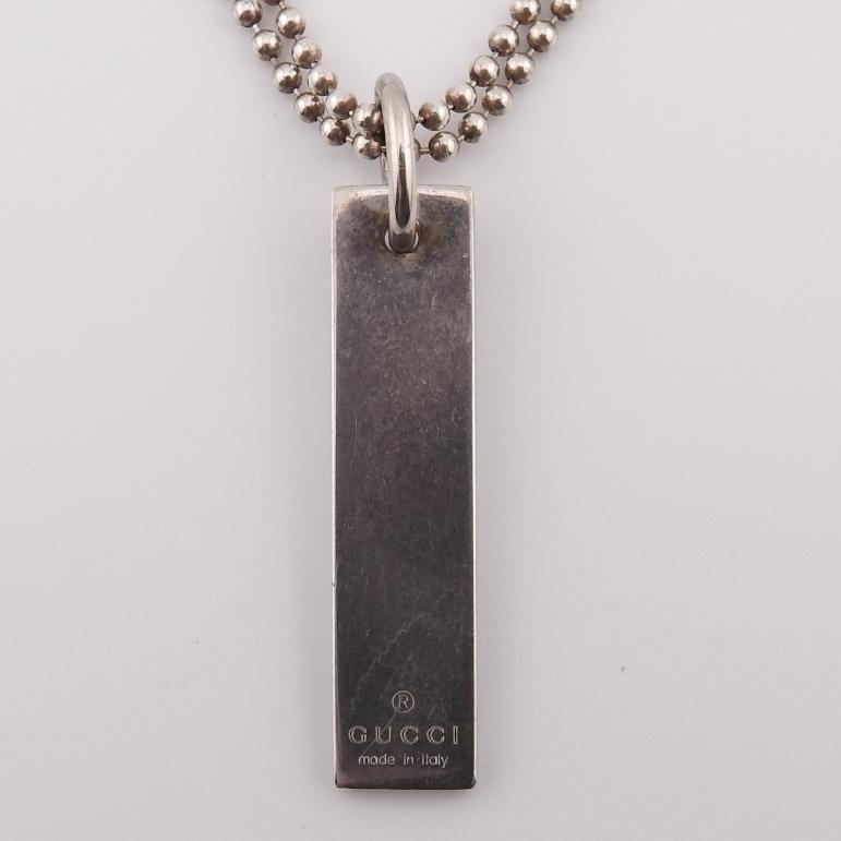 Gucci グッチ プレートロゴ入り ダブルボールチェーン ネックレスSV925