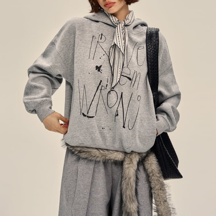 プリント フード付き ヒップ丈 スウェット ◆3col L00191