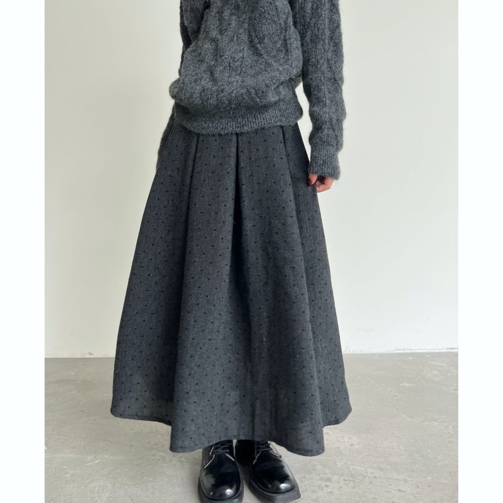 dot flare long skirt h-0002