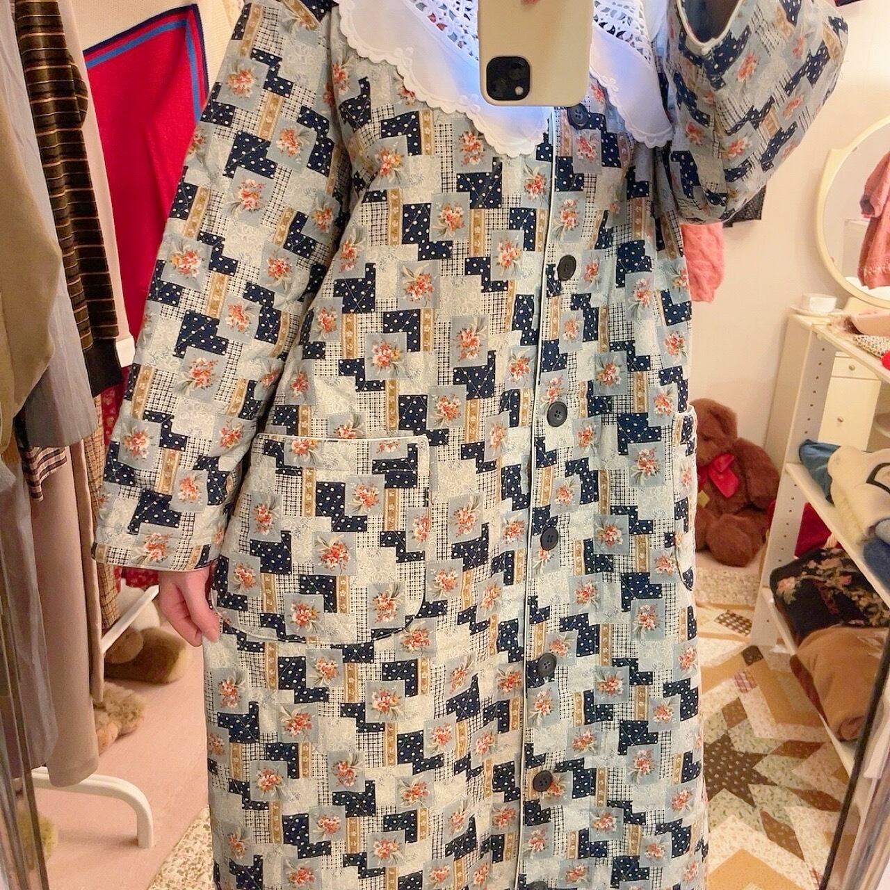 light blue flower quilting coat