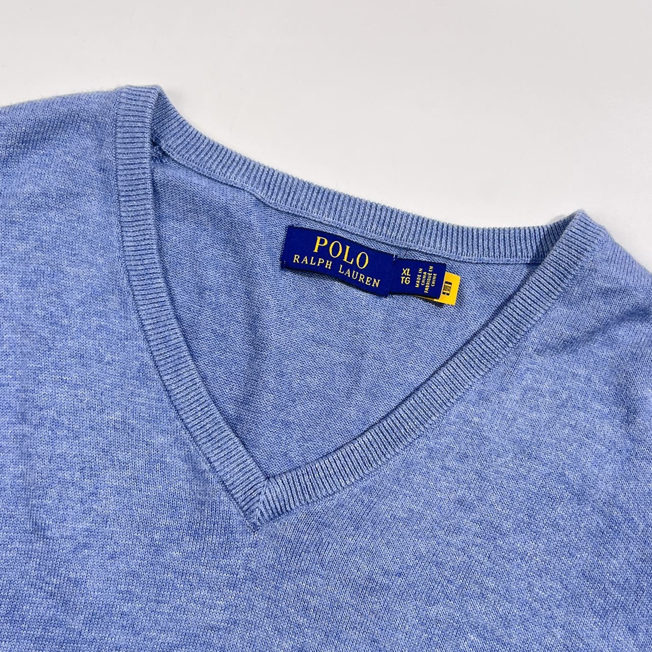 POLO RALPH LAUREN ポロ ラルフローレン Vネック コットン ニット セーター XL/ライトブルー系 メンズ