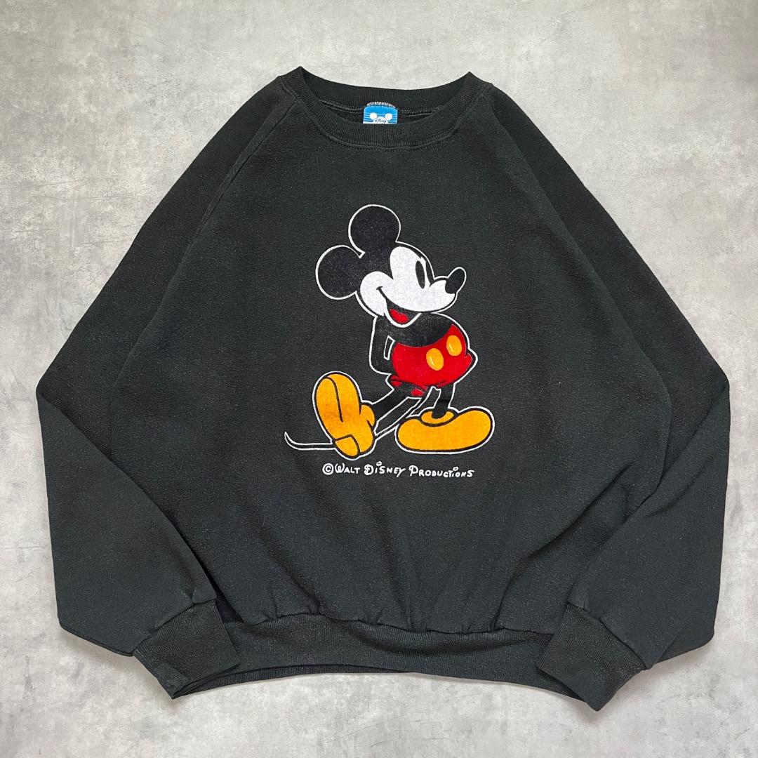 ディズニー スウェット 古着 80s USA製 ミッキー L 黒 17741
