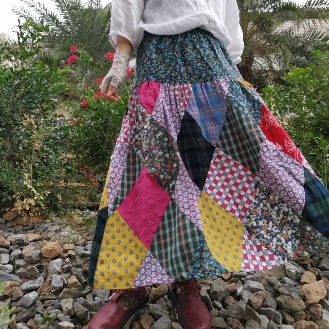 ピンクのパッチワークギャザースカート （Dot＆Stripes CHILD WOMAN 