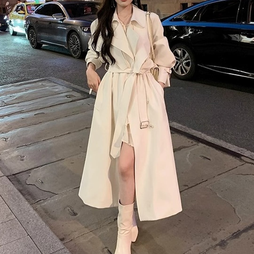 Belted Long Double Breasted Coat  V2757