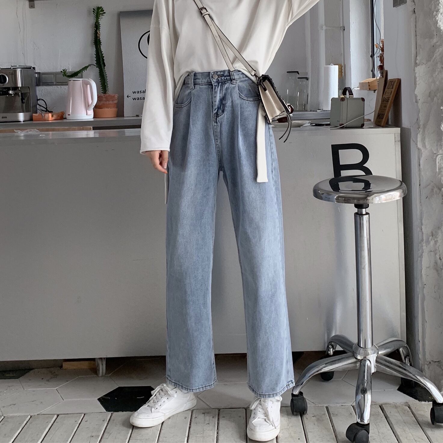 ルーズハイウェストウェストスリムパンツ レディースオータムカジュアルストレッチジーンズ エラスティック 伸縮 秋物 YY-ファッション4996498819