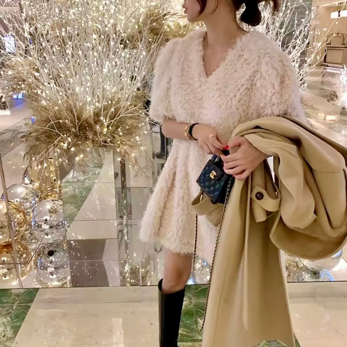 fluffy short sleeve mini dress