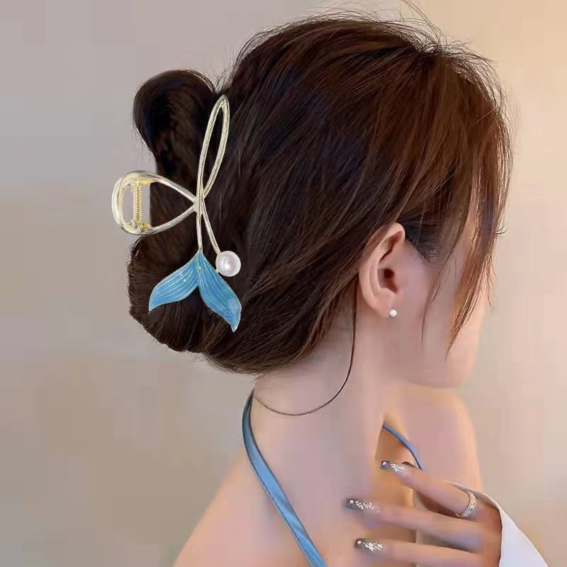 マーメイドヘアクリップ 大きめ ヘアアクセサリー 髪飾り パール 人魚