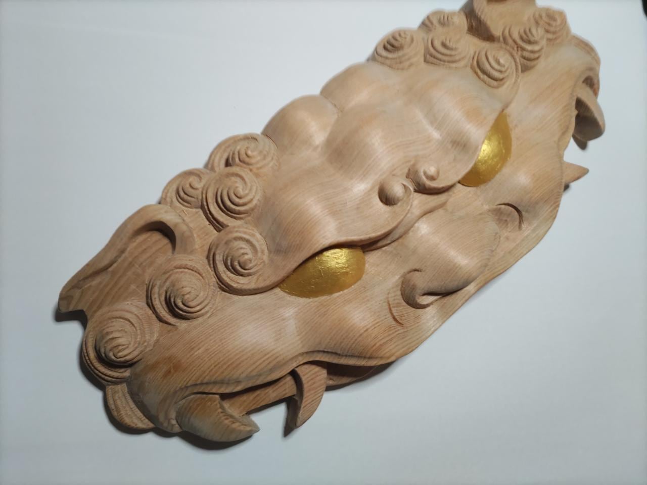 ★☆【獅子】幅30ｃｍ　魔除け！お祭り、山車、神輿　だんぢり彫刻部材 金目【獅子噛み】幅30cm、魔除け！祭り、山車、神輿 だんぢり彫刻