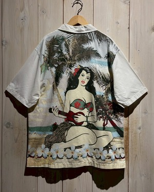 【a.k.a.C.a.k.a vintage】"OLD NAVY" Hula Girl Design Loose Aloha Shirt