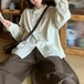 クロスボタンネックブラウス ・12534