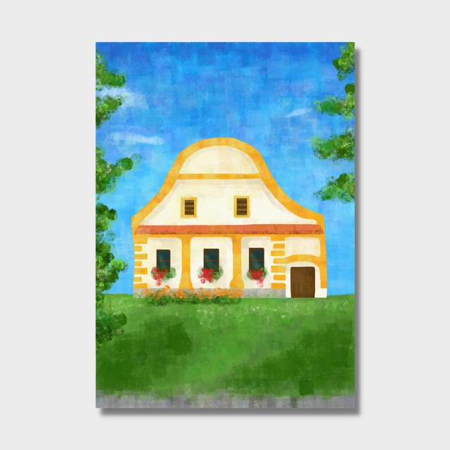 空と緑と家(A4ポスター)