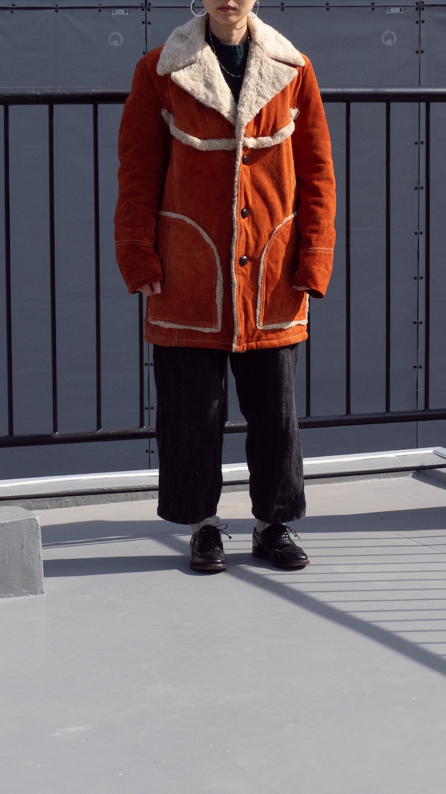 "MONTGOMERY WARD" '80s vintage Orange cowhide suede sherpa coat