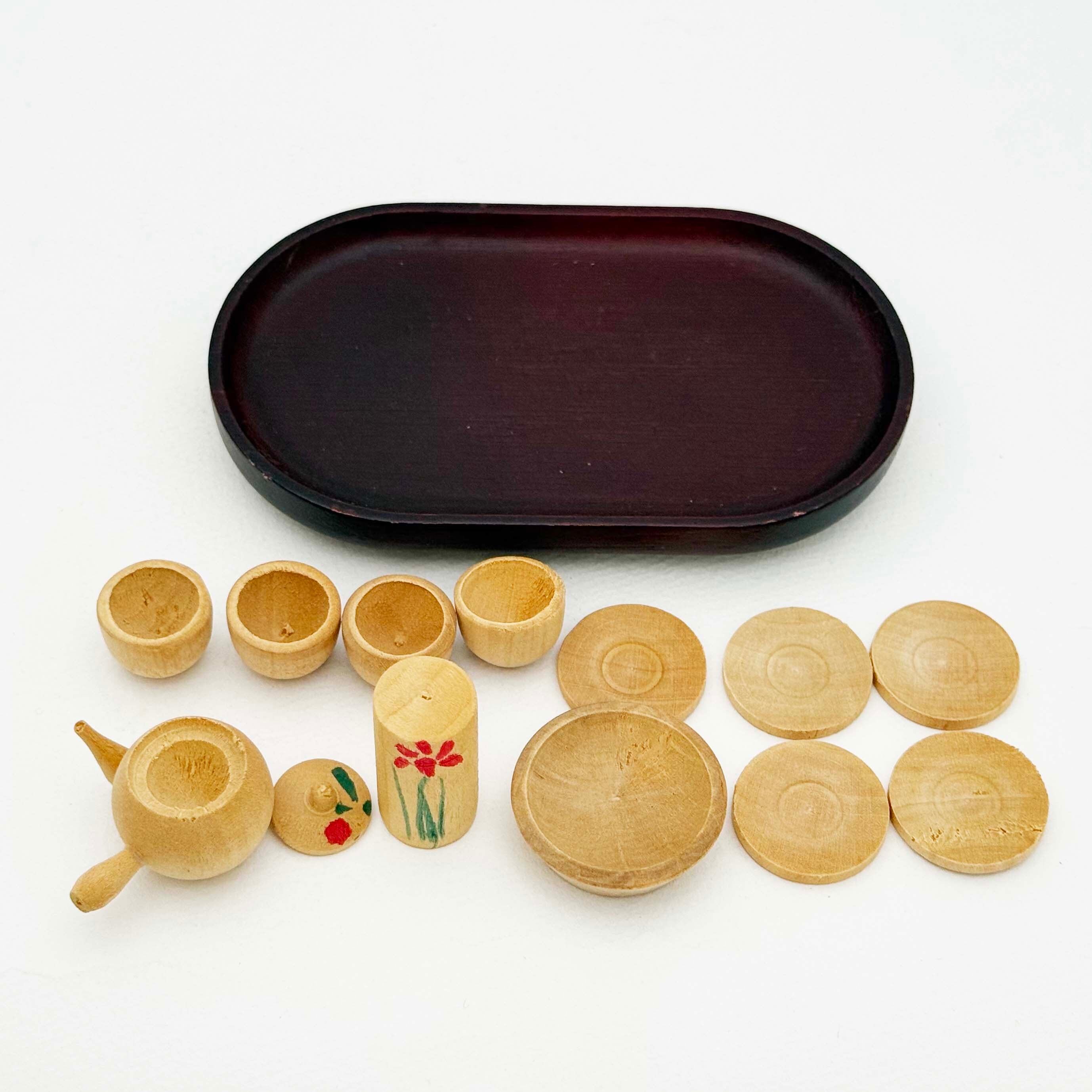 木地玩具 ミニチュアままごとセット（お盆付 中）
