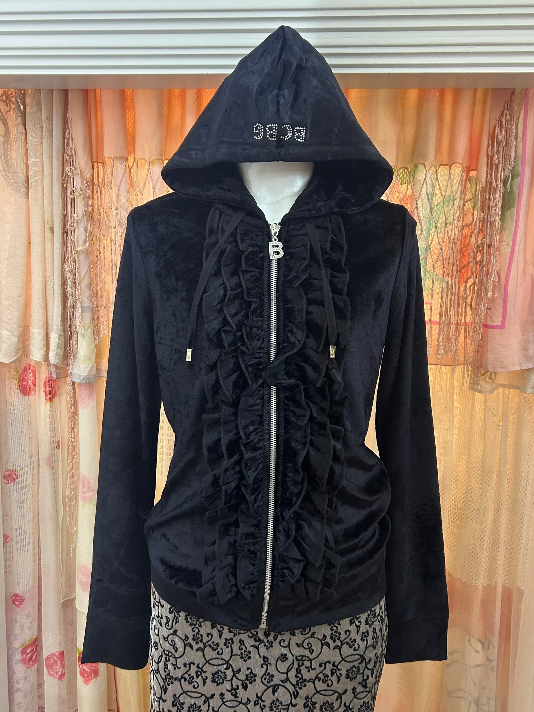 Velour zip-up hoodie