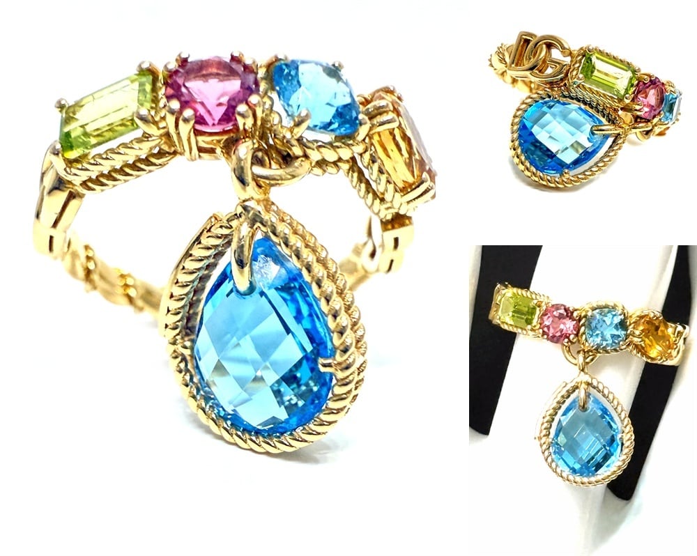DOLCE&GABBANA / ドルチェ&ガッバーナ 18K Yellow Gold Ring With Multicolor Fine Gemstones イージー レインボー イージー レインボー マルチ ジェム リング ドロップ K18YG シトリン トパーズ トルマリン ペリドット