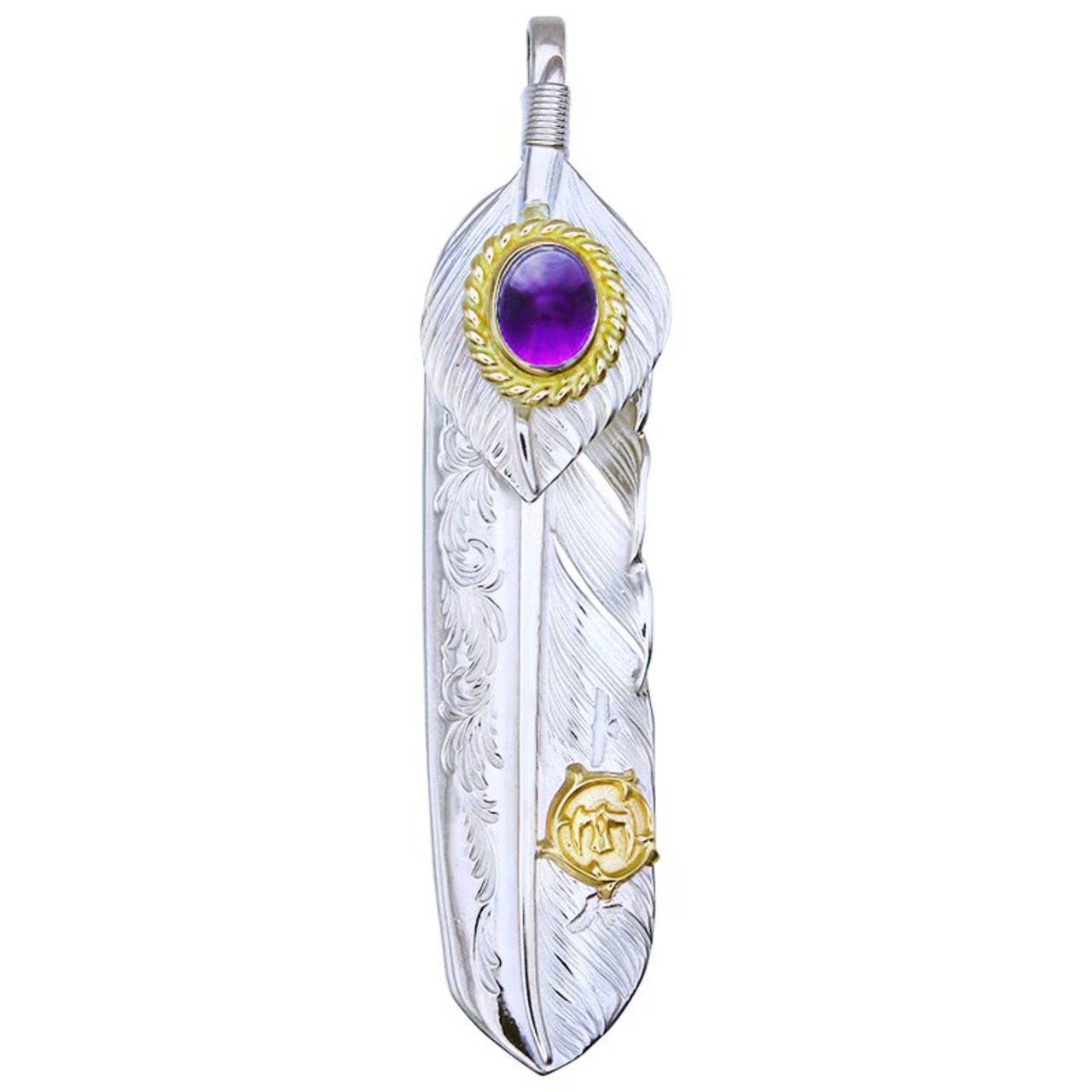 在庫あり　Taro Washimi 鷲見太郎 L arabesque flight feather 01 L flight heart feather 01 amethyst 6×8 K18 cup arabesque K18 eagle metal