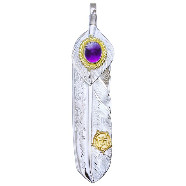在庫あり　Taro Washimi 鷲見太郎 L arabesque flight feather 01 L flight heart feather 01 amethyst 6×8 K18 cup arabesque K18 eagle metal