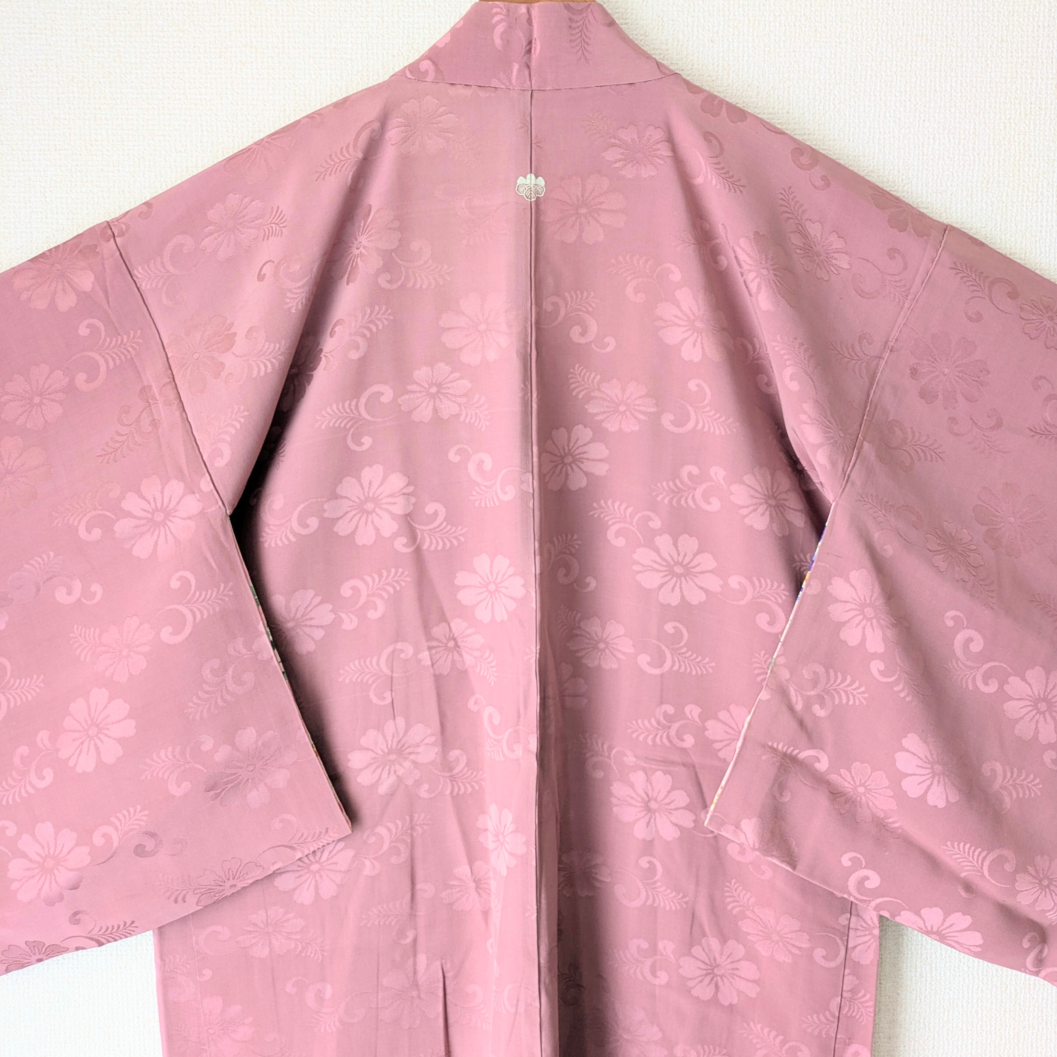 Vintage】HAORI 羽織 正絹 くすみピンク 花唐草 大正浪漫 古布 時代布