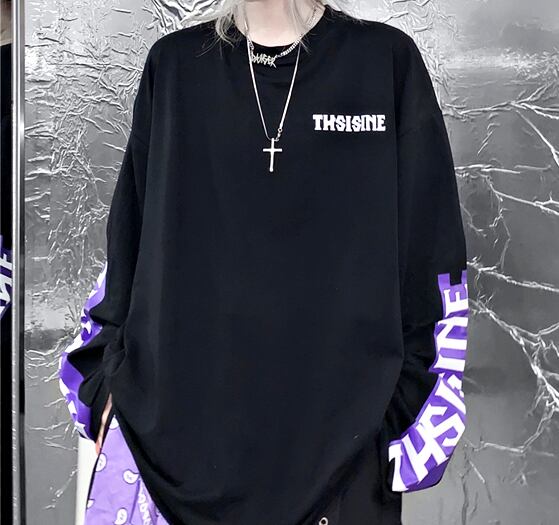 ロンt ロング Tシャツ レディース 長袖 韓国 腕プリント ストリート系 春夏秋冬 Tb 707 毒いちご 韓国ファッション