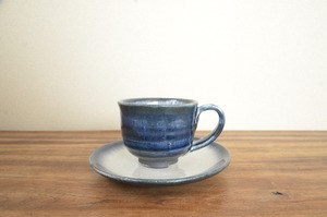 信楽焼　藍染コーヒー碗皿