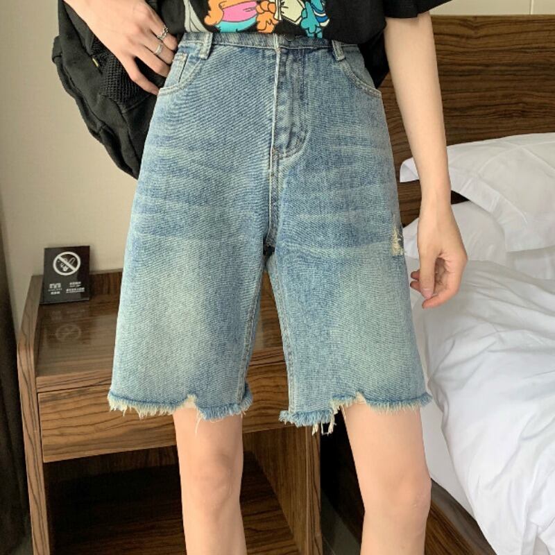 -ウエストジーンズレディース2020年夏新しいルーズで用途の広いストレートワイドレッグショーツ5ポイントヒョナスタイルパンツトレンド 1号婦人32519037631