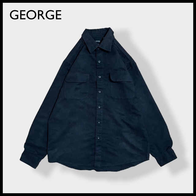 【GEORGE】フェイクスウェード 長袖シャツ  ポリシャツ カジュアルシャツ M ブラック US古着