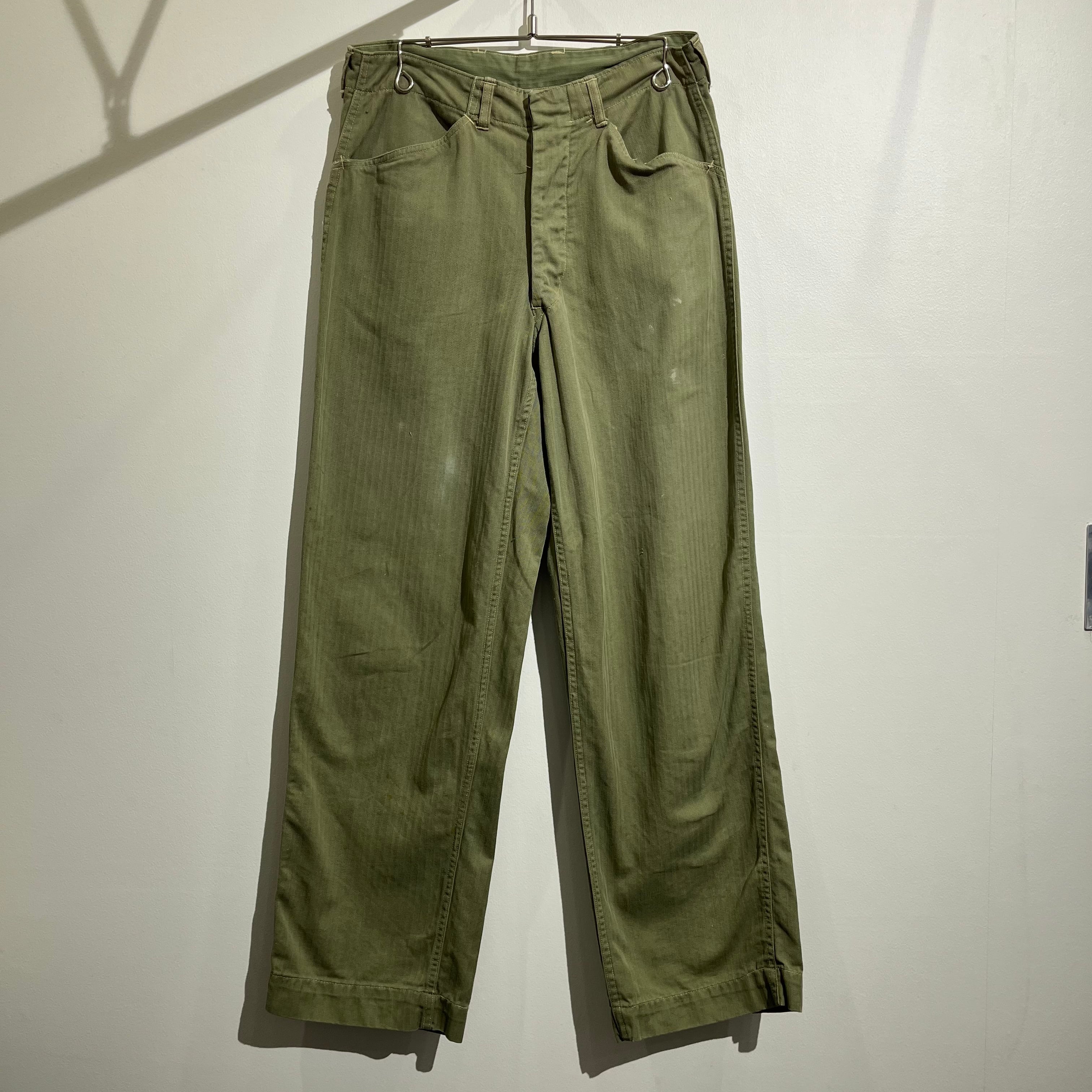 40s USMC P41 HBT TROUSER 40年代 マリンコープ ヘリンボーンツイル トラウザーパンツ 刻印ボタン オリーブ |  ヴィンテージカイトリオレゴン powered by BASE