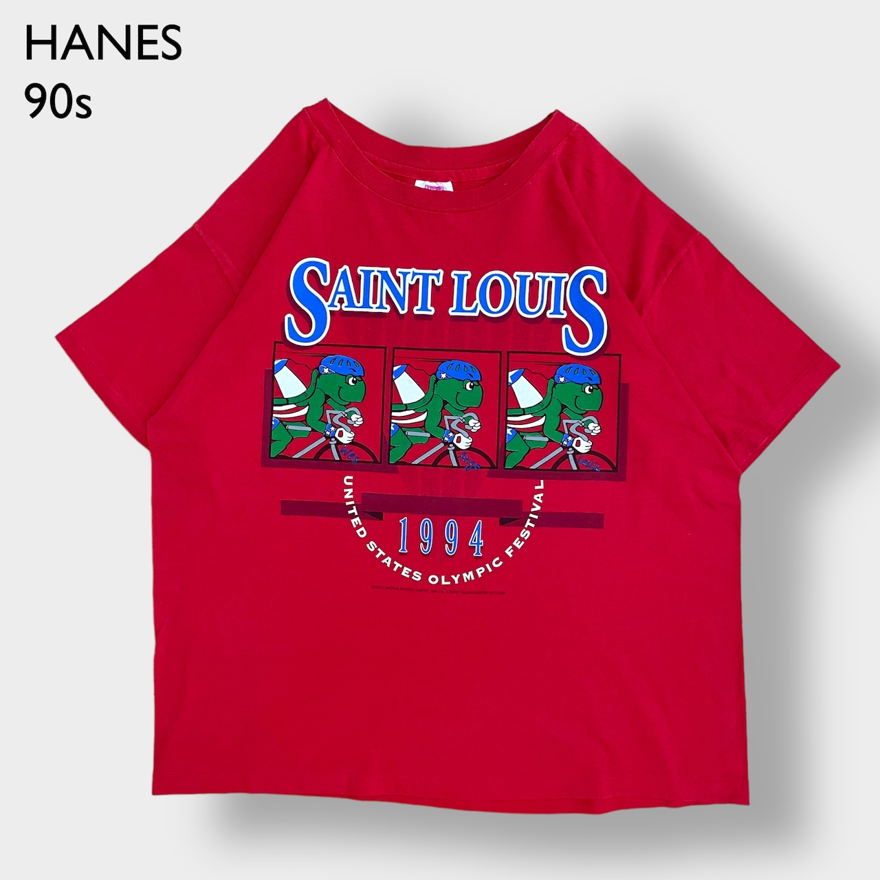 【Hanes】90s USA製 オリンピック フェスティバル イベント系 Tシャツ プリント イラスト マスコットキャラクター L ヴィンテージ  ヘインズ us古着