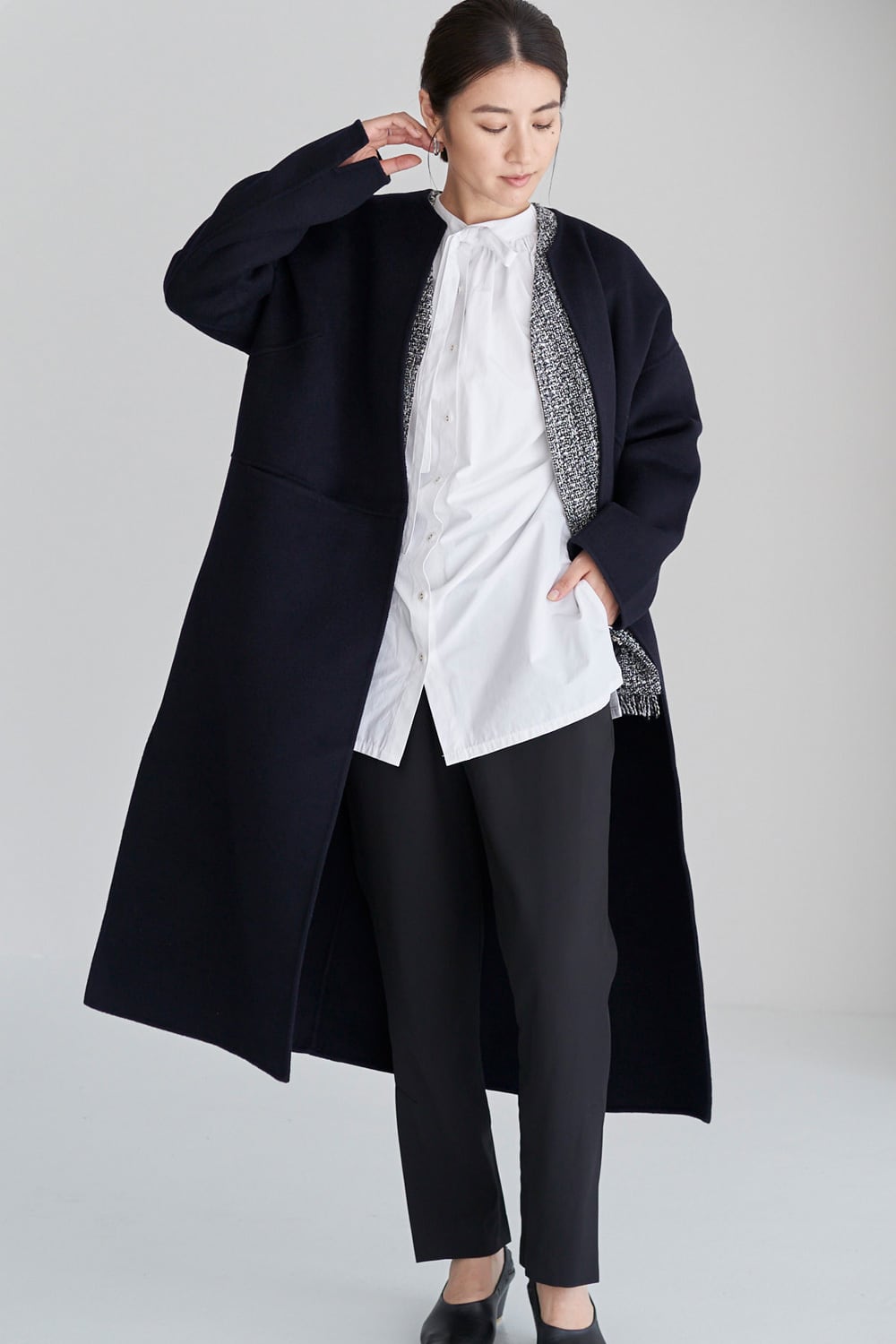 残りわずか Wool River Tailored Coat - Dark Navy | seven dot