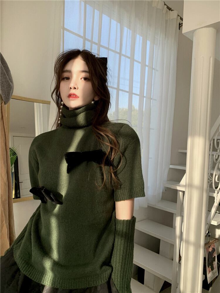 ニットセーター トップス スプリングブラックスタイルシャツ リボン 春物 ブラックストロベリース12353454522