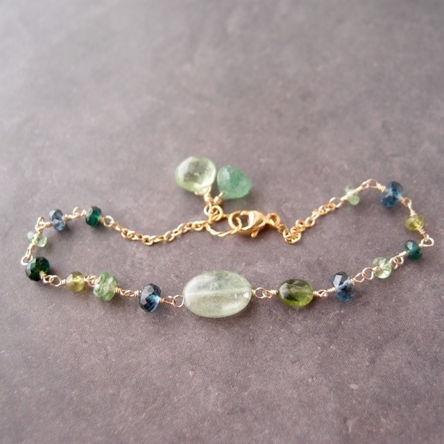 【K14gf】Green Kyanite Mixed Stone Bracelet／グリーンカイヤナイト ブレスレット