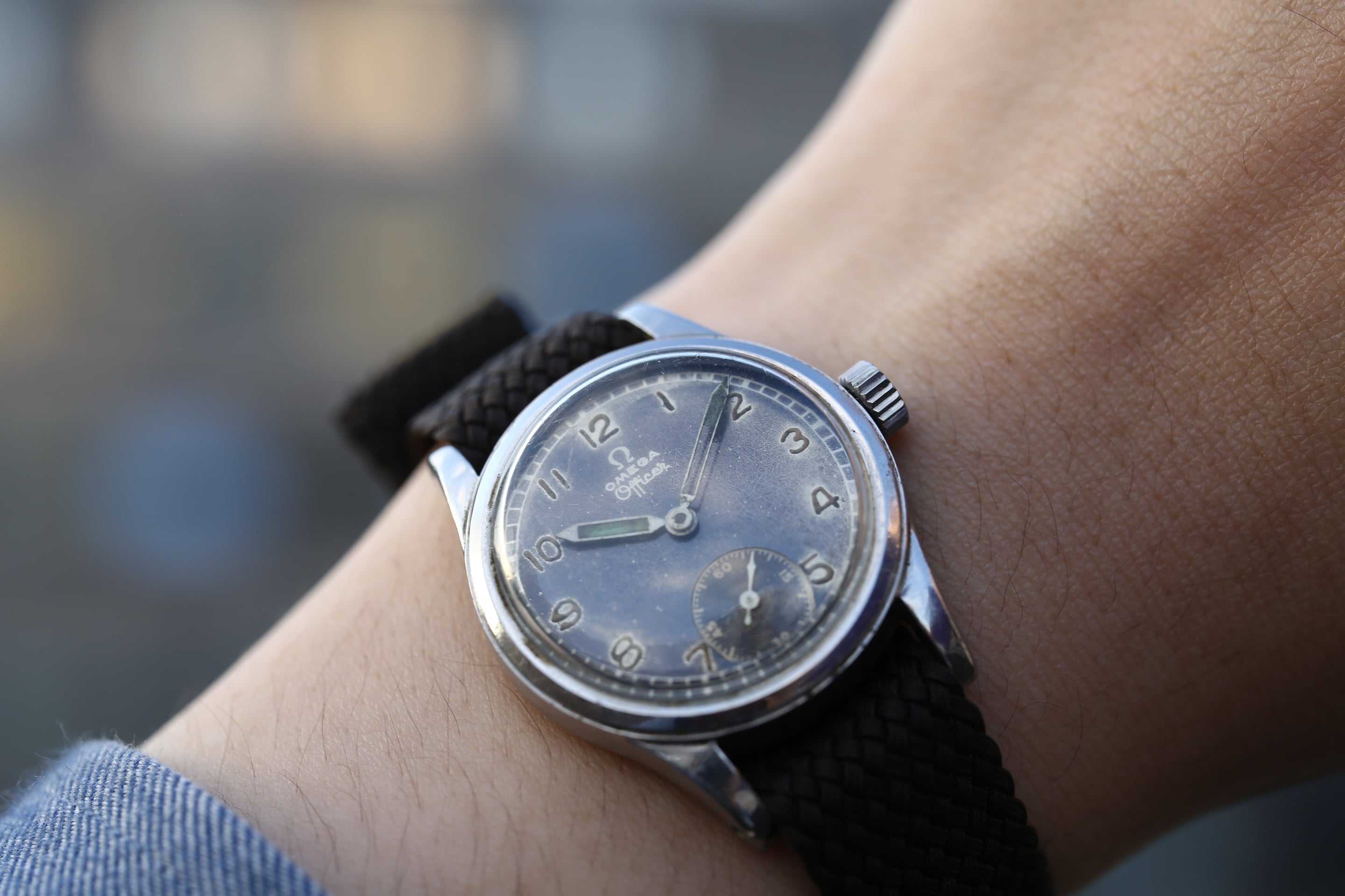 腕時計 OMEGA OMEGA】 1940's オメガ オフィサー スェーデン仕様 ブラックダイヤル