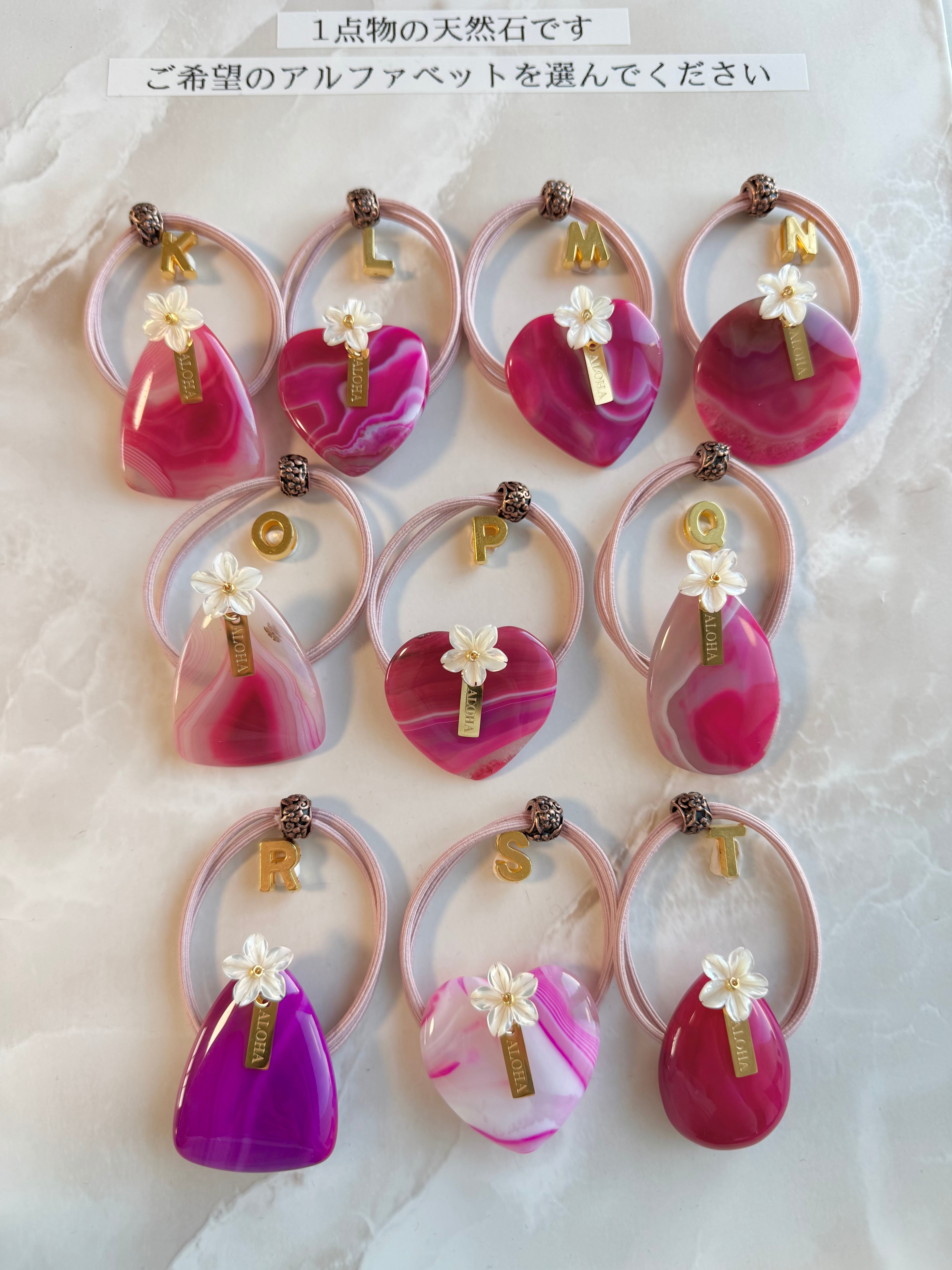 Pink agate×Plumeria hair accessory(ピンクアゲート瑪瑙天然石